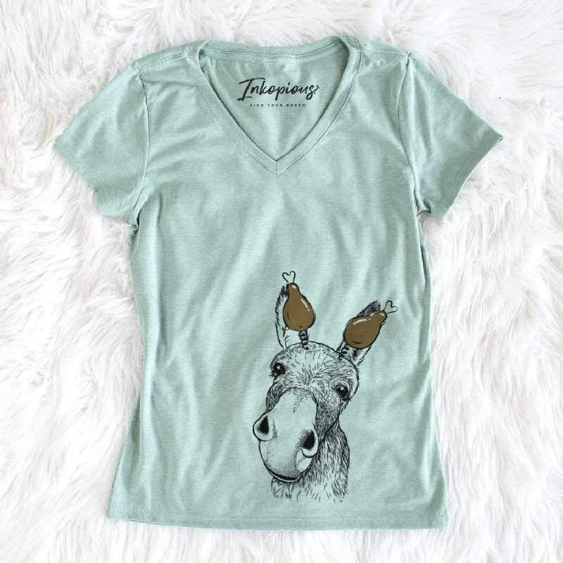 Thanksgiving Jenny the Donkey - Women's V-neck Shirt-- Oversized T-Shirt Spandex breathable Thanksgiving Jenny the Donkey - Women's V-neck Shirt-- Oversized T-Shirt Spandex breathable