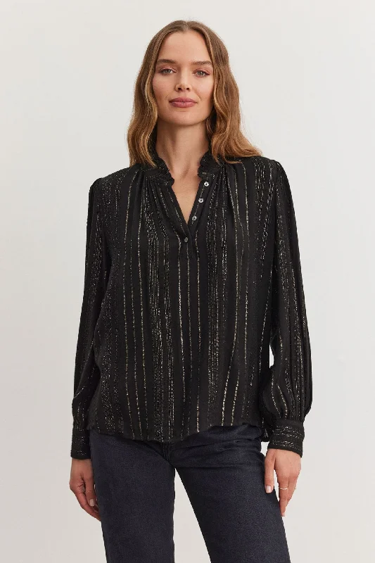 Velvet Lolita Shimmer Blouse / Black & Gold Casual Stripe Blouse