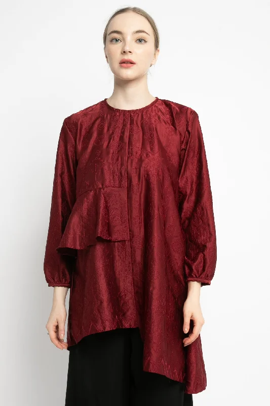 Lelly Blouse in Maroon Asymmetric Hem Blouse