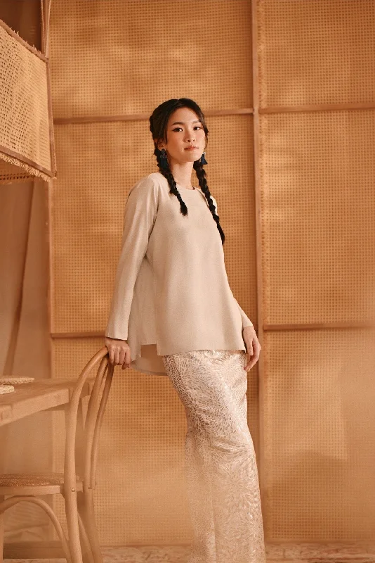 The Nest Women Back Pleated Blouse - Champagne Flowy Bohemian Blouse