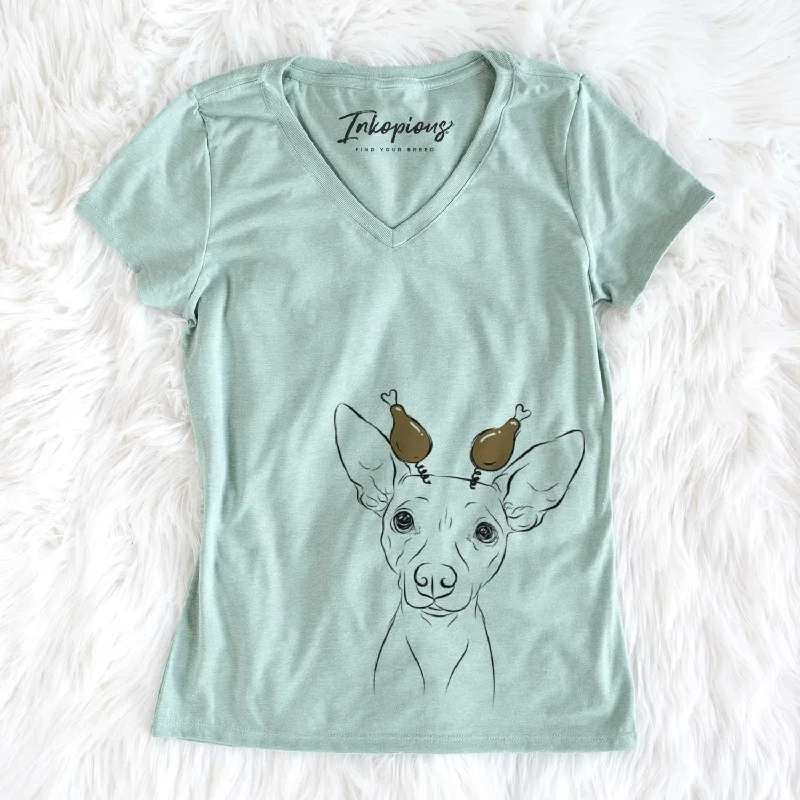 Thanksgiving Desi the American Hairless Terrier - Women's V-neck Shirt-- Collared Crew Neck Turtle Neck