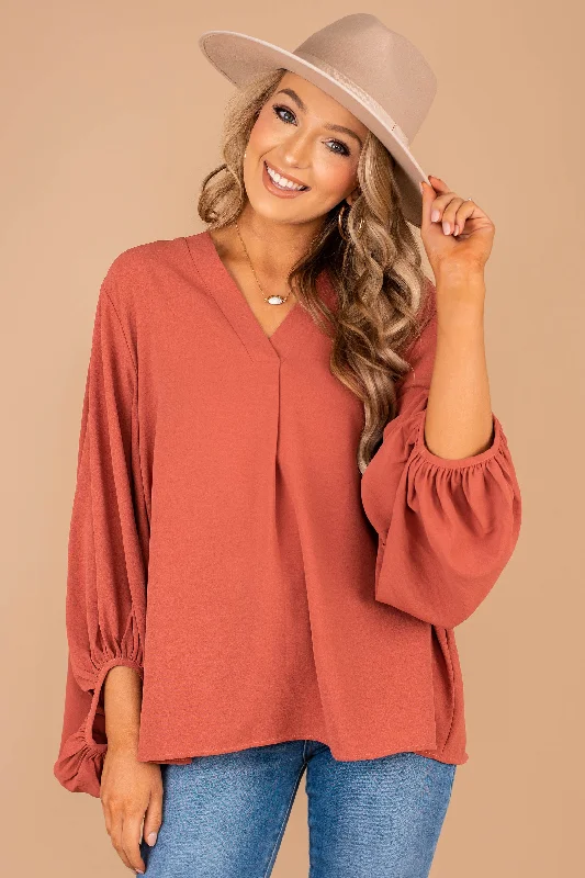 Thanks To You Salmon Pink Bubble Sleeve Blouse Cotton Casual Blouse