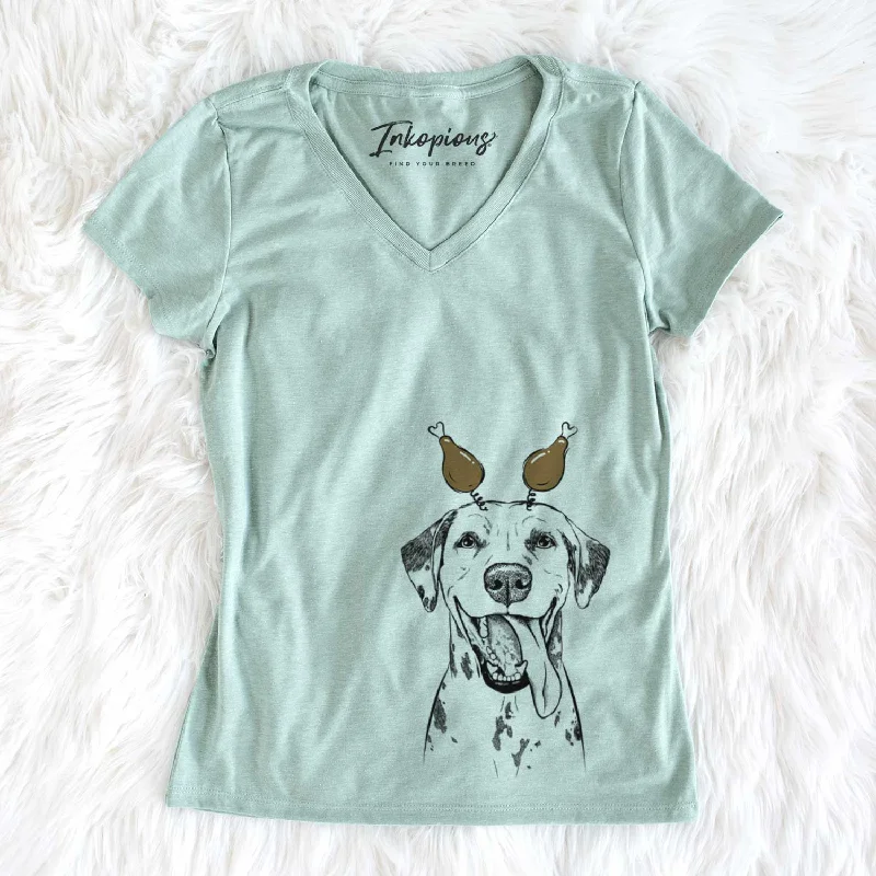Thanksgiving Hydro the Dalmatian - Women's V-neck Shirt-- Seamless Knitted Crochet