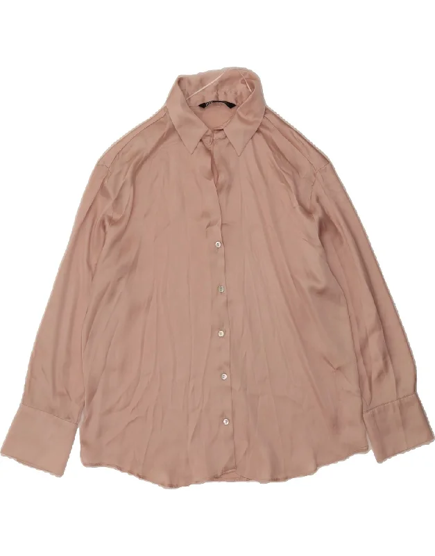 ZARA Womens Shirt Blouse UK 18 XL Pink Chic Square Blouse