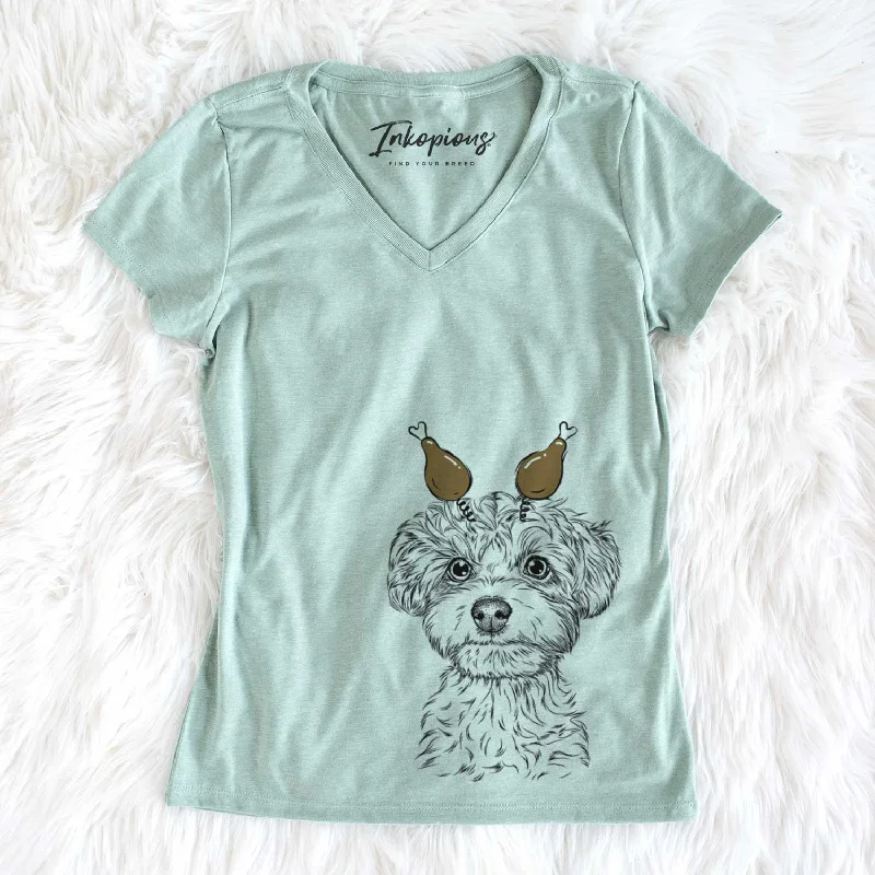 Thanksgiving Elliott the Yorkiepoo - Women's V-neck Shirt-- Cashmere Blend Cotton Blend Poly Blend Thanksgiving Elliott the Yorkiepoo - Women's V-neck Shirt-- Cashmere Blend Cotton Blend Poly Blend