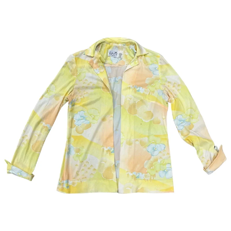 Vintage Yellow Watercolor Open-Front Blouse (M) Pastel Color Blouse