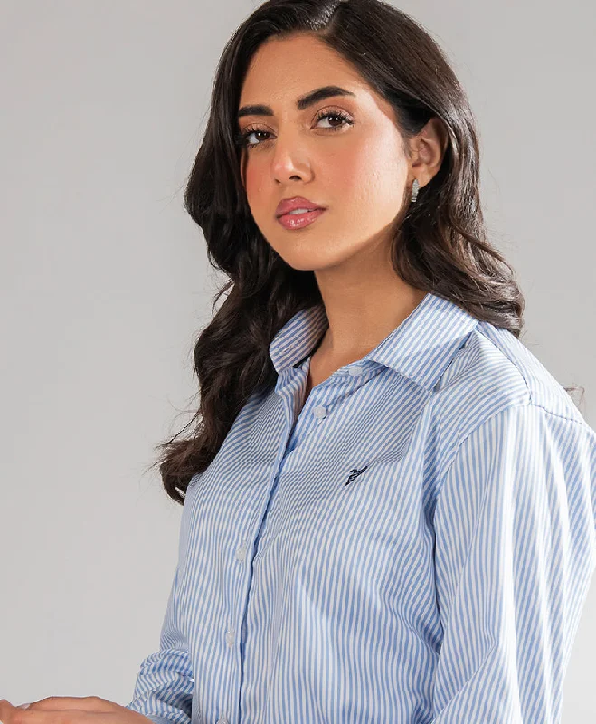 Light Blue Stripes Shirt (Women)-- Terry Blend Velvet Blend Canvas Blend