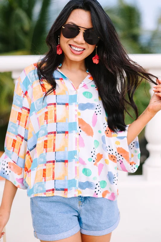 The Time Is Here Blue Abstract Blouse Boho Chic Blouse