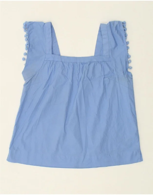 J. CREW Womens Crop Sleeveless Blouse Top US 6 Medium Blue Cotton Office-Ready Blouse