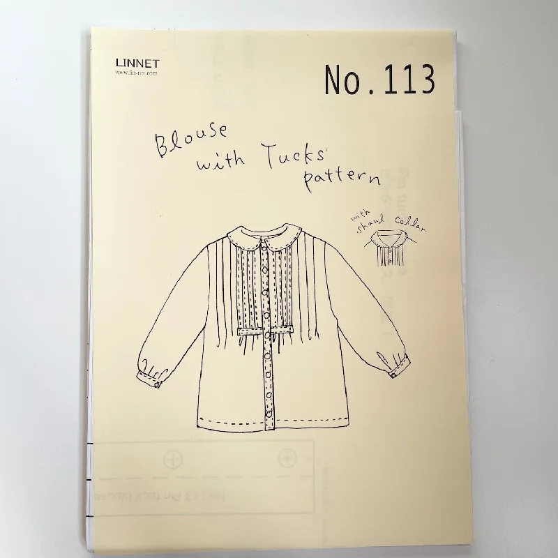 Linnet Pattern No. 113 : Blouse with Tucks & Shawl Collar Sleeveless Chiffon Blouse