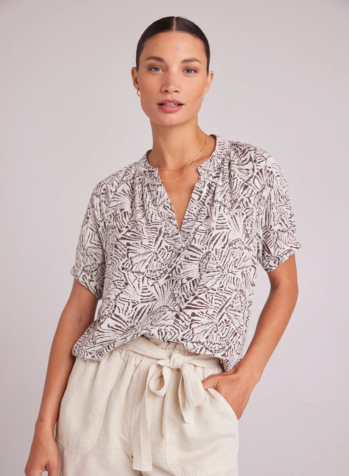 Short Sleeve Shirred Raglan Shirt-- Layered Multi-layer Single Layer