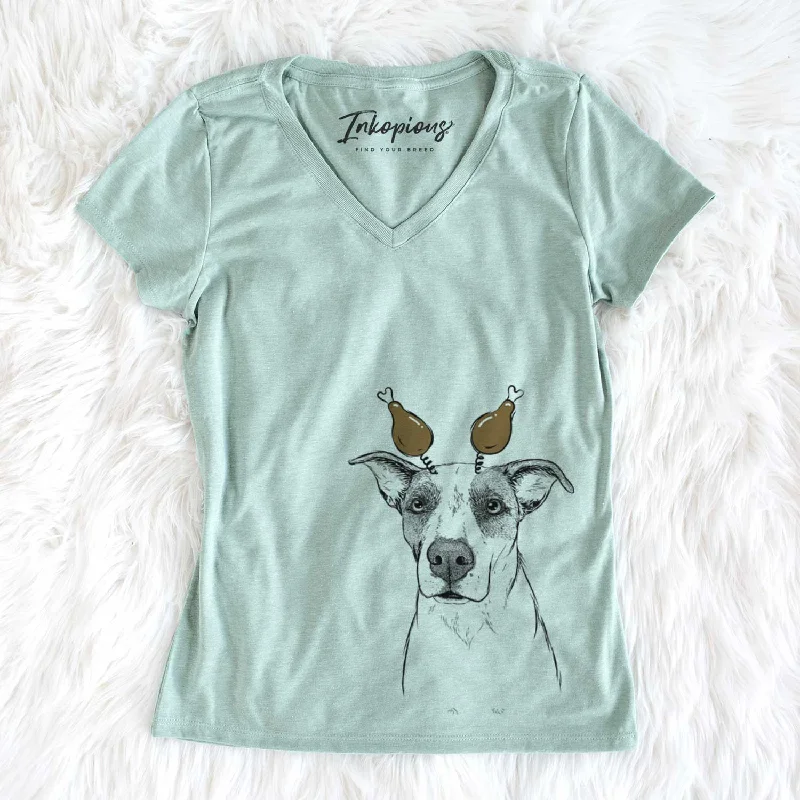 Thanksgiving Lily the Mixed Breed - Women's V-neck Shirt-- Anti-Shrink Durable Soft