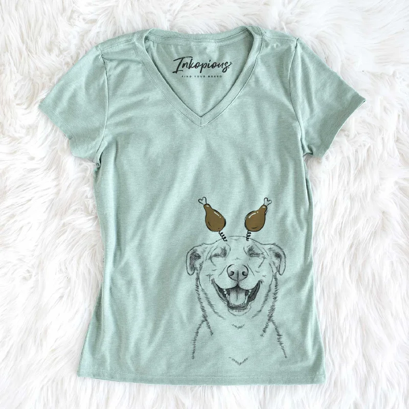 Thanksgiving Chancellor the Mixed Breed - Women's V-neck Shirt-- Cotton Fabric Linen Fabric Terry Fabric Thanksgiving Chancellor the Mixed Breed - Women's V-neck Shirt-- Cotton Fabric Linen Fabric Terry Fabric