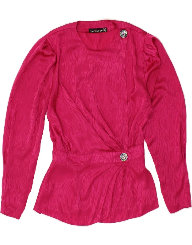 HARDOB Womens Abstract Pattern Blouse Top UK 14 Medium Pink Ruffled Neck Blouse
