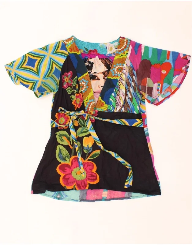 VINTAGE Womens Batwing Blouse Top UK 12 Medium Multicoloured Patchwork Loose Fit Blouse