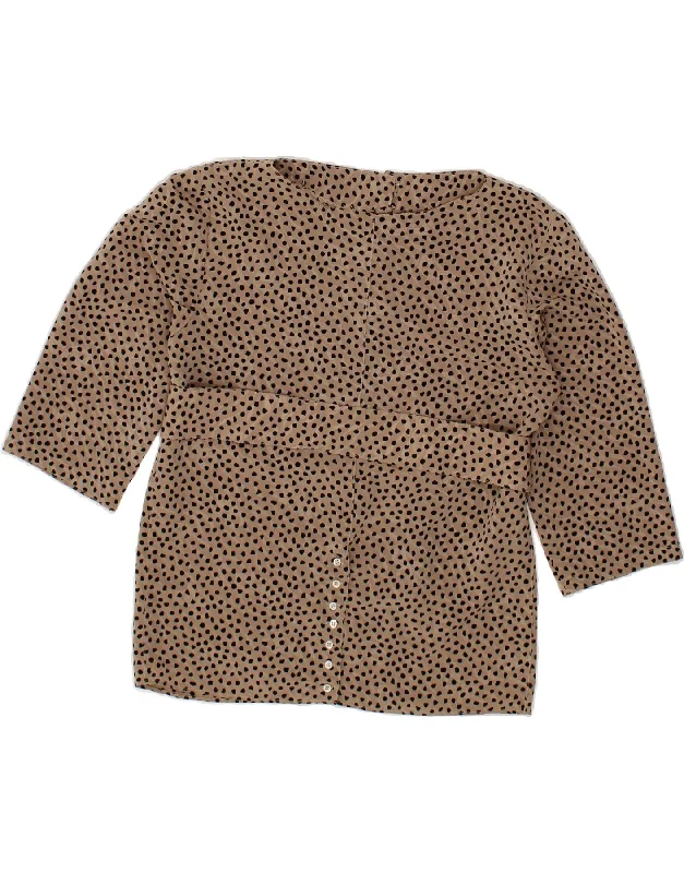 VINTAGE Womens 3/4 Sleeve Blouse Top UK 16 Large Grey Animal Print Casual Relaxed Blouse