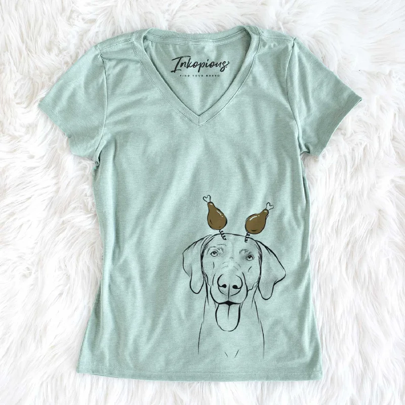 Thanksgiving Jackson the Weimaraner - Women's V-neck Shirt-- Casual Formal Business