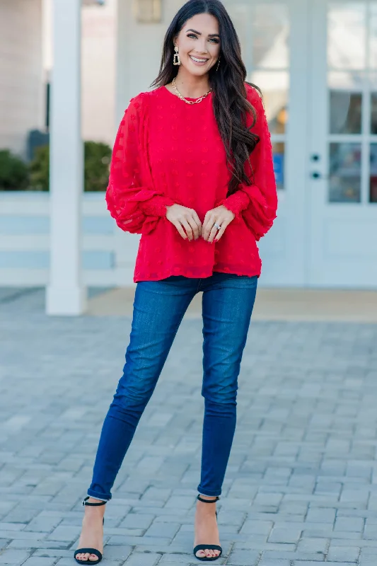 Peace Of Mind Red Swiss Dot Blouse Floral Chiffon Blouse