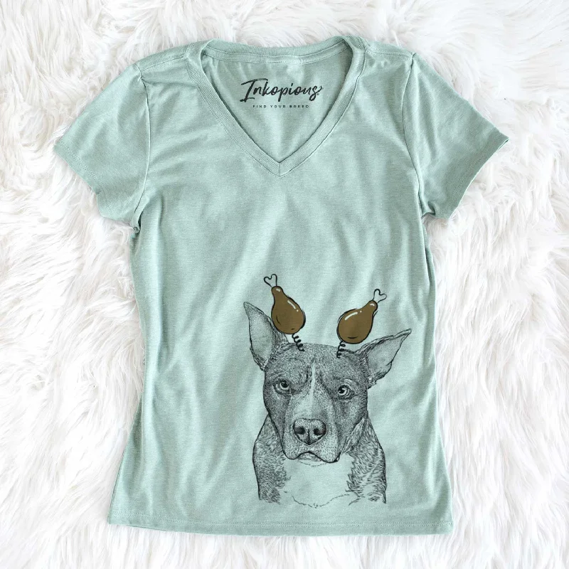 Thanksgiving Mercy the Pitbull - Women's V-neck Shirt-- Seamless Knitted Crochet