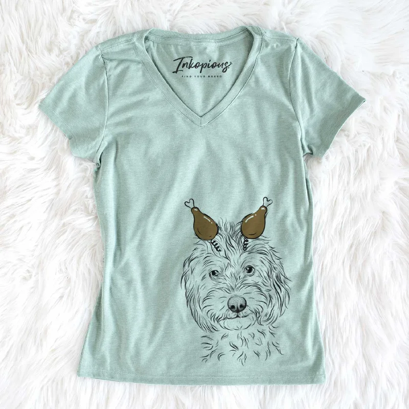 Thanksgiving Mason the Cavapoo - Women's V-neck Shirt-- Lace Blend Ribbed Blend Corduroy Blend Thanksgiving Mason the Cavapoo - Women's V-neck Shirt-- Lace Blend Ribbed Blend Corduroy Blend