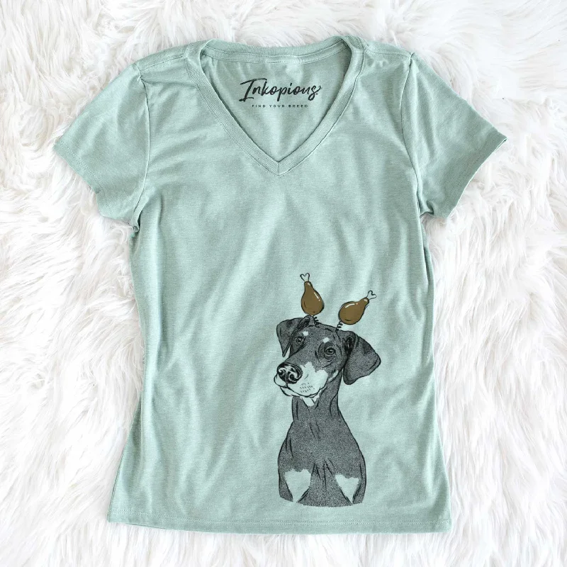 Thanksgiving Iroh the Doberman Pinscher - Women's V-neck Shirt-- Elasticated Padded Insulated
