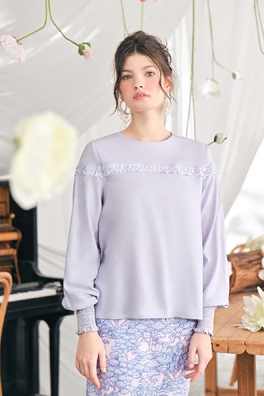 The Mimpian Women Doll Blouse - Lilac Satin Bow Blouse