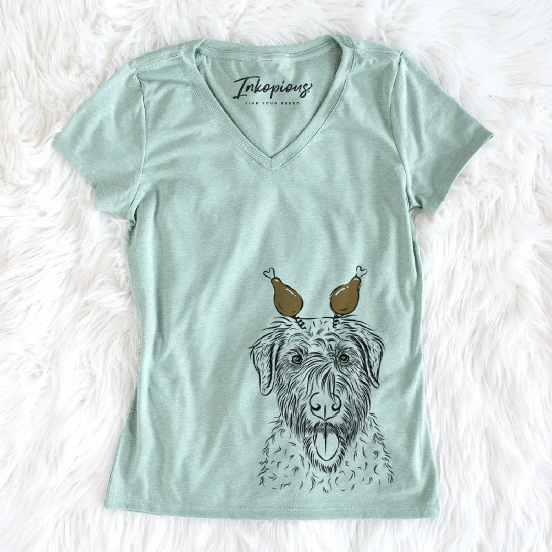 Thanksgiving Chester the Soft Coated Wheaten Terrier - Women's V-neck Shirt-- Hooded Caped Shawl Collar Thanksgiving Chester the Soft Coated Wheaten Terrier - Women's V-neck Shirt-- Hooded Caped Shawl Collar