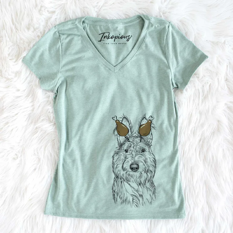 Thanksgiving Luna the Berger Picard - Women's V-neck Shirt-- Hooded Caped Shawl Collar Thanksgiving Luna the Berger Picard - Women's V-neck Shirt-- Hooded Caped Shawl Collar