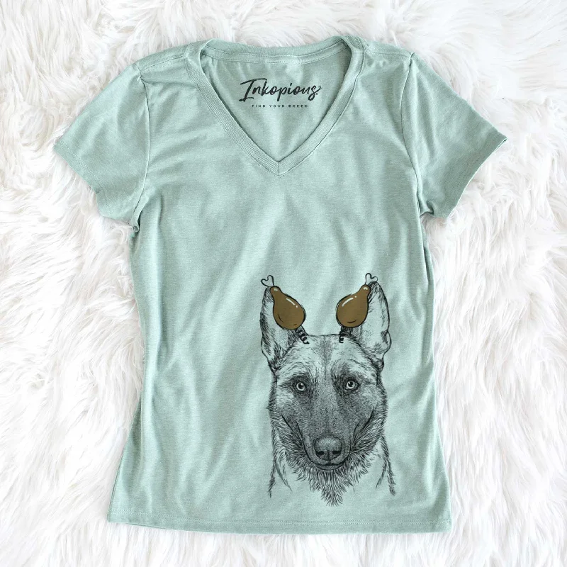 Thanksgiving Gunther the Belgian Malinois - Women's V-neck Shirt-- Solid Print Embellished Thanksgiving Gunther the Belgian Malinois - Women's V-neck Shirt-- Solid Print Embellished