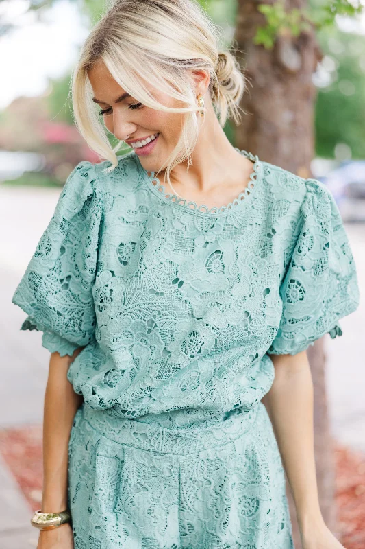 Everybody Loves Dusty Mint Lace Blouse Short Sleeve Blouse