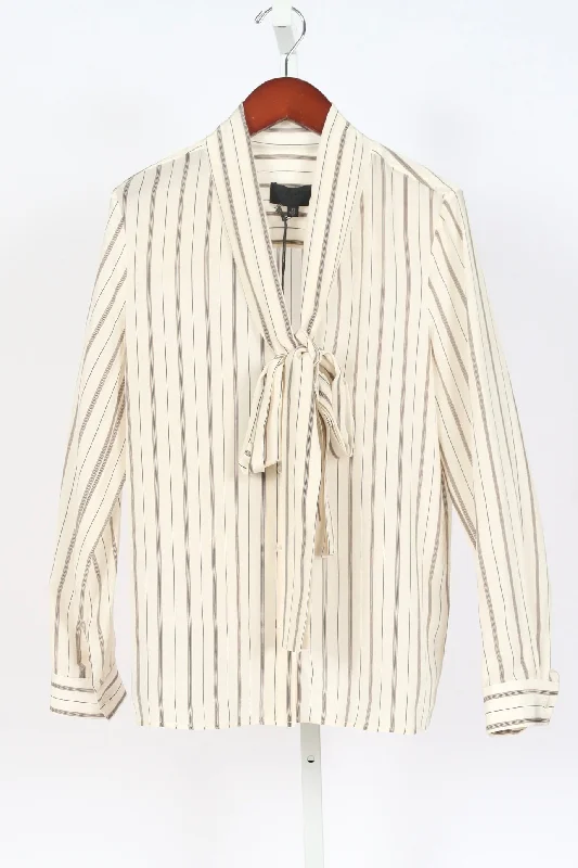Angelique Tie Neck Blouse - Brandy Stripes Collared Satin Blouse