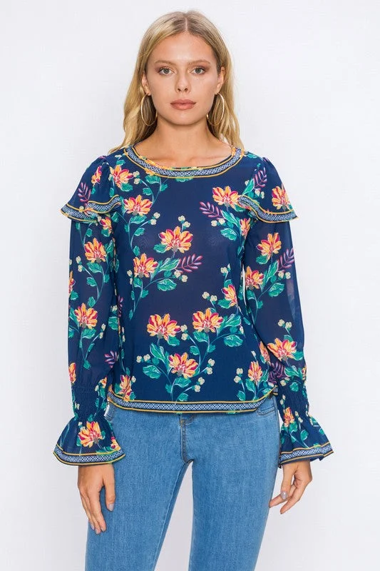 Floral Blouse W/ Bishop Sleeves Lightweight Floral Blouse