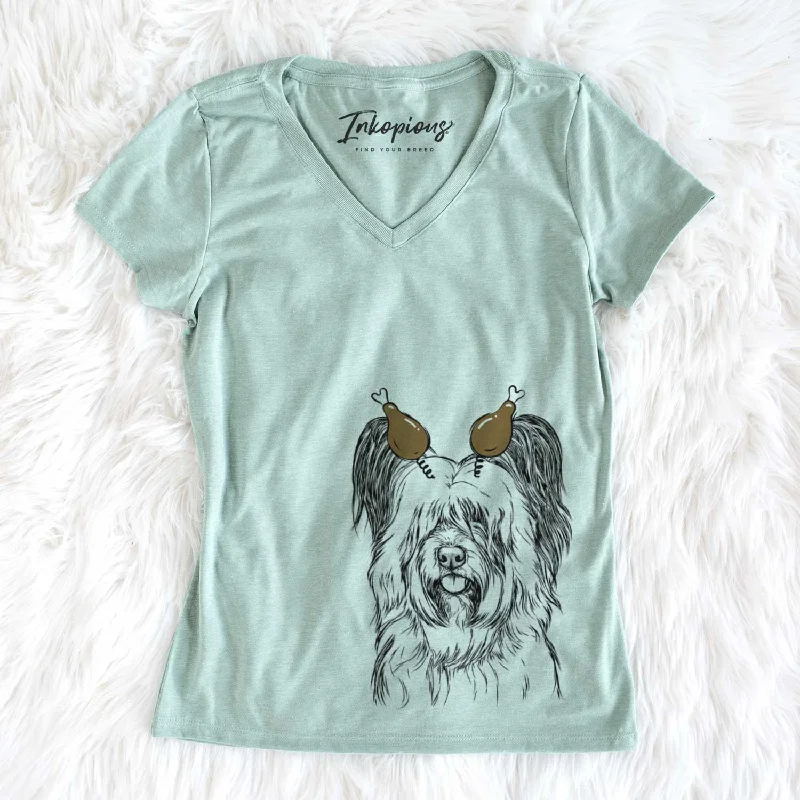 Thanksgiving Gideon the Skye Terrier - Women's V-neck Shirt-- Anti-Pilling Machine Wash Handmade Thanksgiving Gideon the Skye Terrier - Women's V-neck Shirt-- Anti-Pilling Machine Wash Handmade