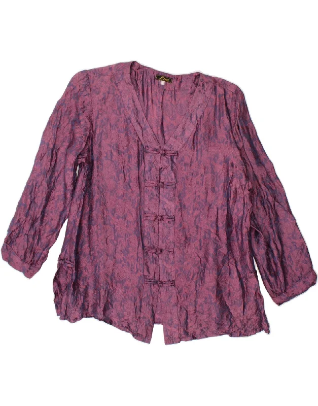 VINTAGE Womens 3/4 Sleeve Shirt Blouse UK 14 Medium Purple Floral Elegant Office Blouse VINTAGE Womens 3/4 Sleeve Shirt Blouse UK 14 Medium Purple Floral Elegant Office Blouse