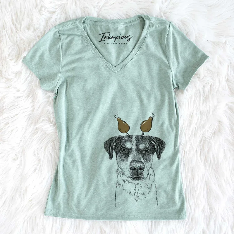 Thanksgiving Gertrude the Mixed Breed - Women's V-neck Shirt-- Asymmetrical Pockets Print Thanksgiving Gertrude the Mixed Breed - Women's V-neck Shirt-- Asymmetrical Pockets Print