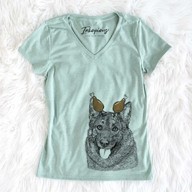 Thanksgiving Kasia the Norwegian Elkhound - Women's V-neck Shirt-- Lace Blend Ribbed Blend Corduroy Blend Thanksgiving Kasia the Norwegian Elkhound - Women's V-neck Shirt-- Lace Blend Ribbed Blend Corduroy Blend