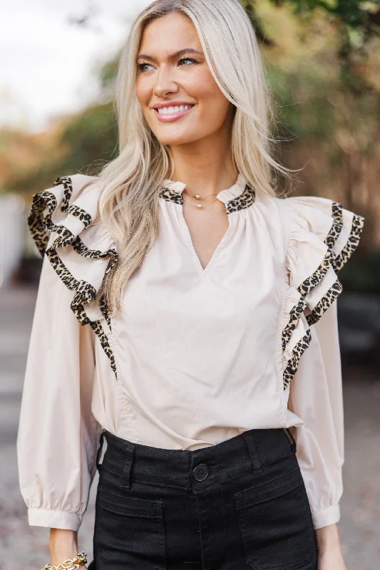 On The Day Ecru Leopard Blouse Classic White Blouse