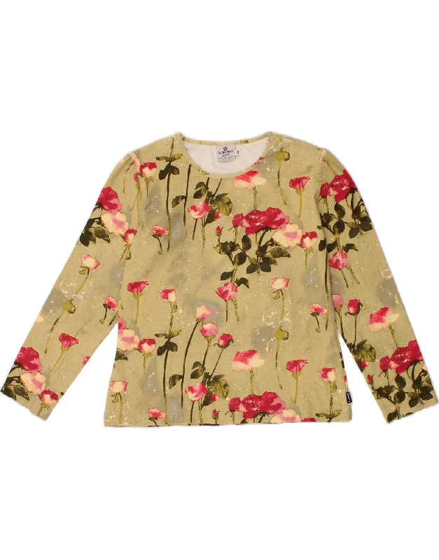 ST. GERMAIN Womens Long Sleeve Blouse Top IT 48 XL Beige Floral Viscose Chic Off-Shoulder Blouse
