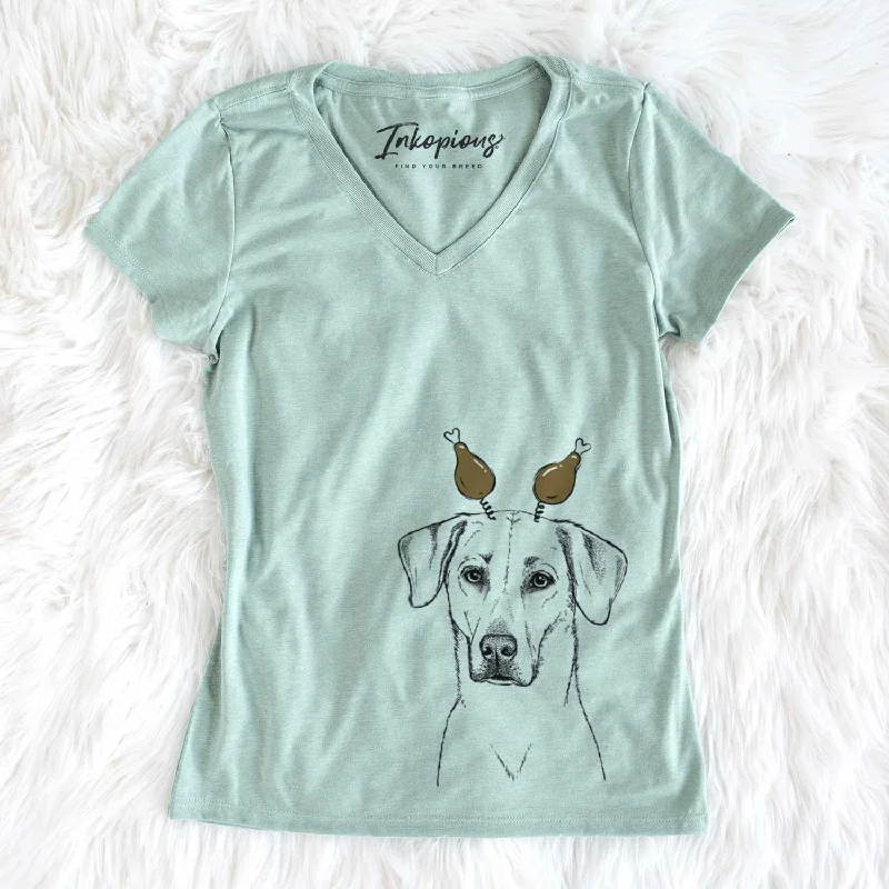 Thanksgiving Charlie Girl the Yellow Lab - Women's V-neck Shirt-- Wool Fabric Cashmere Fabric Tweed Fabric Thanksgiving Charlie Girl the Yellow Lab - Women's V-neck Shirt-- Wool Fabric Cashmere Fabric Tweed Fabric