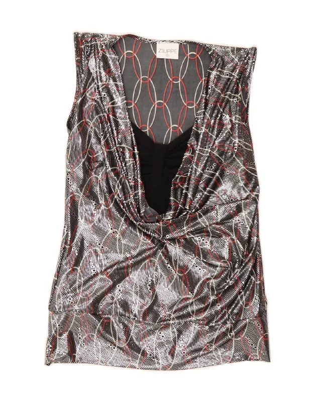 ZUPPE Womens Graphic Sleeveless Blouse Top UK 4 XS  Grey Pinstripe Classic Striped Blouse