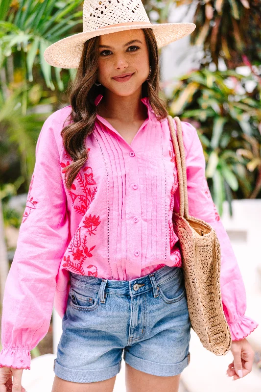 Fate: All About You Hot Pink Embroidered Blouse Embroidered Cotton Blouse