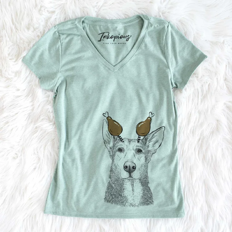 Thanksgiving Misty the German Shepherd Mix - Women's V-neck Shirt-- Anti-Pilling Machine Wash Handmade