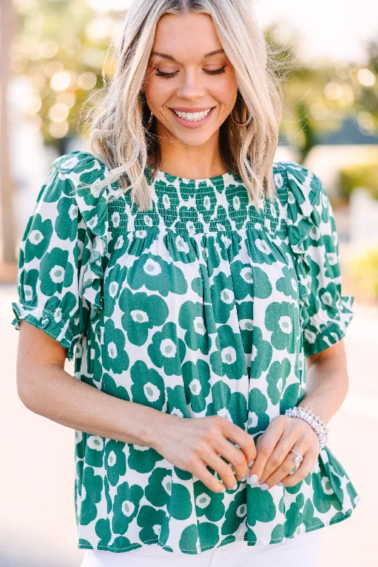 In A Dream Green Floral Blouse Embroidered Floral Blouse