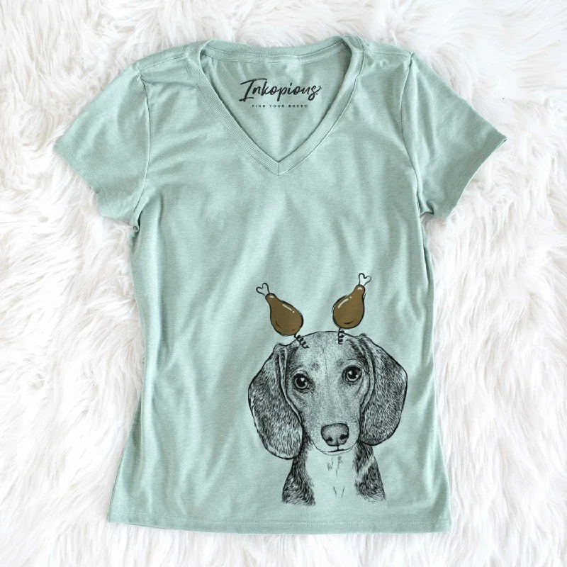 Thanksgiving Mayor Andy the Beagle - Women's V-neck Shirt-- Cozy Warm Stylish