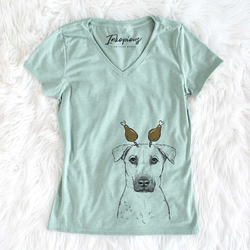 Thanksgiving Luna the Black Mouth Cur - Women's V-neck Shirt-- Notch Collar Peter Pan Collar Cowl Neck Thanksgiving Luna the Black Mouth Cur - Women's V-neck Shirt-- Notch Collar Peter Pan Collar Cowl Neck