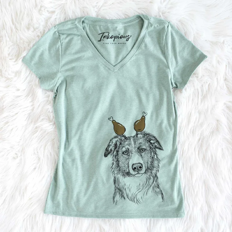 Thanksgiving Cynder the English Shepherd - Women's V-neck Shirt-- Welt Pockets Slit Pockets Thanksgiving Cynder the English Shepherd - Women's V-neck Shirt-- Welt Pockets Slit Pockets