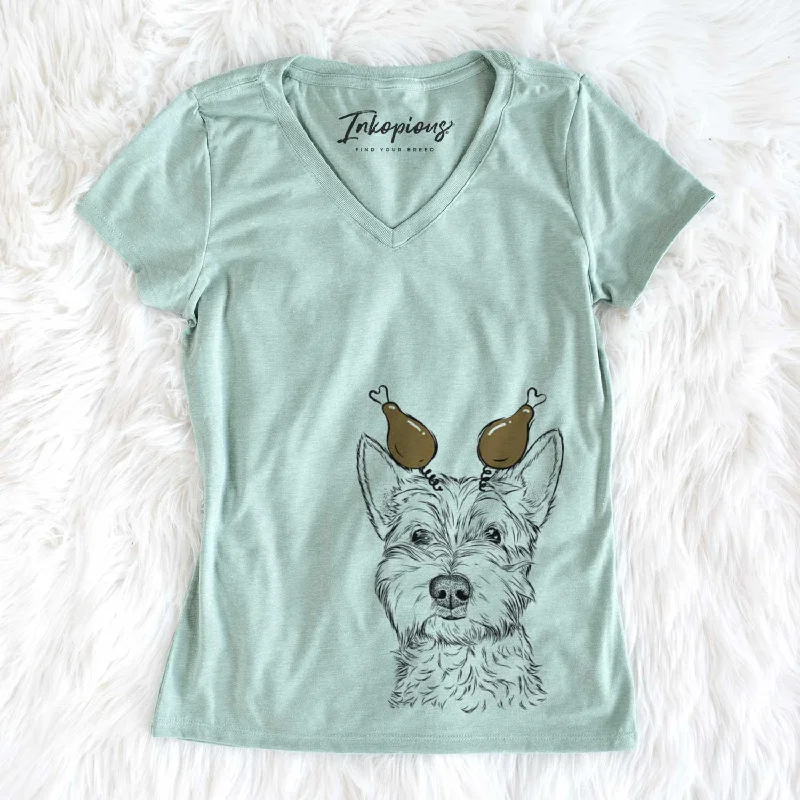 Thanksgiving Grizel the West Highland Terrier - Women's V-neck Shirt-- Terry Blend Velvet Blend Canvas Blend Thanksgiving Grizel the West Highland Terrier - Women's V-neck Shirt-- Terry Blend Velvet Blend Canvas Blend