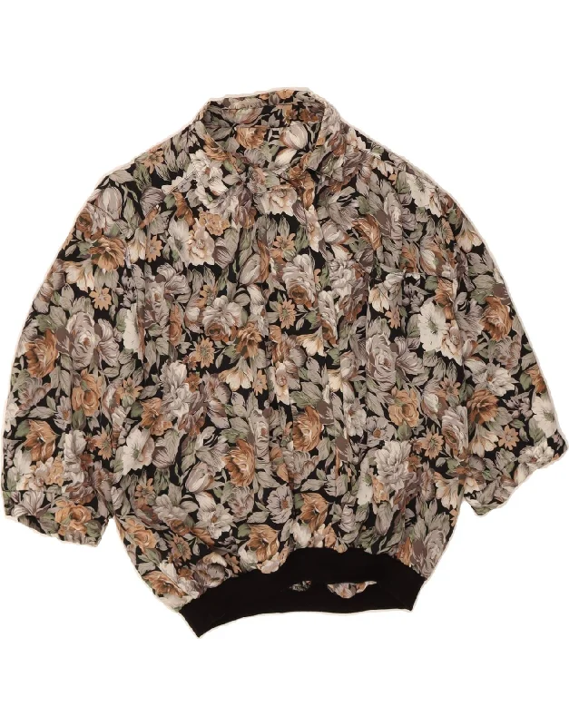 VINTAGE Womens Short Sleeve Blouse Top UK 16 Large Multicoloured Floral Oversized Silk Blouse VINTAGE Womens Short Sleeve Blouse Top UK 16 Large Multicoloured Floral Oversized Silk Blouse