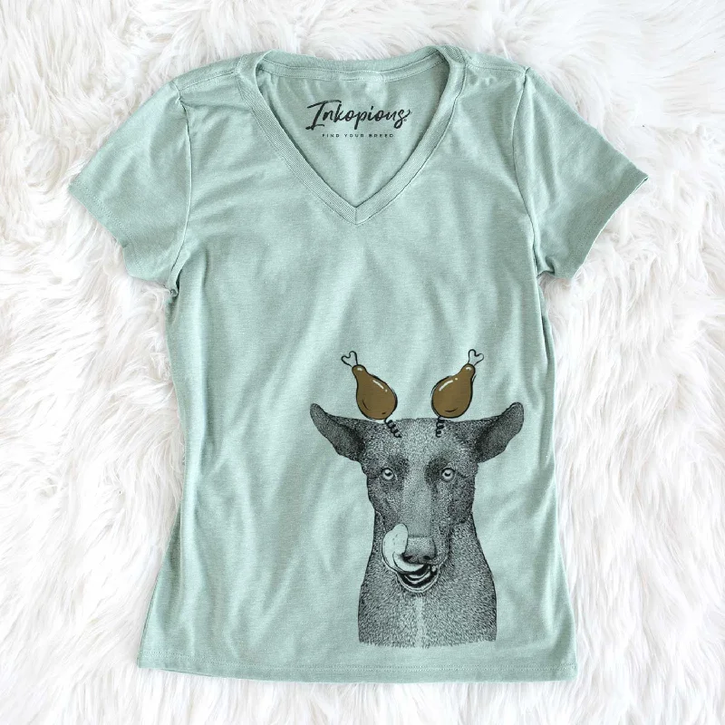 Thanksgiving Gidget the Mexican Street Dog - Women's V-neck Shirt-- Thin T-Shirt Open Front Quick Dry Thanksgiving Gidget the Mexican Street Dog - Women's V-neck Shirt-- Thin T-Shirt Open Front Quick Dry