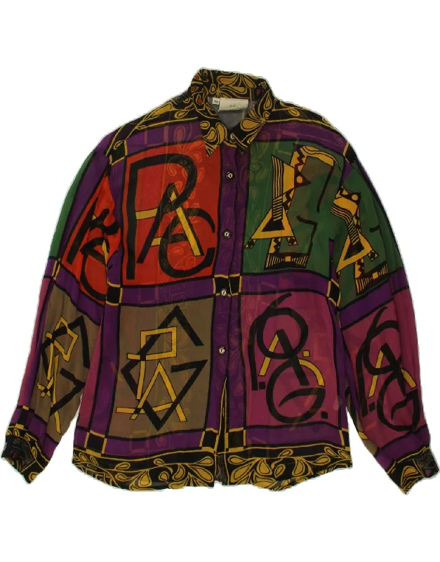 VINTAGE Womens Graphic Shirt Blouse IT 44 Medium Multicoloured Colourblock Modern Work Blouse